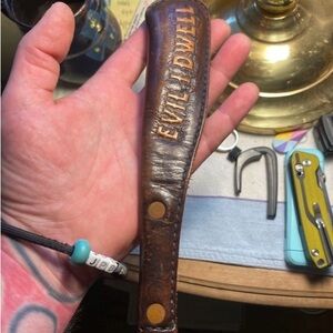 Custom Lead Shot Filled Leather “Paper Weight”   “Evil I Dwell—Llewd I Live”